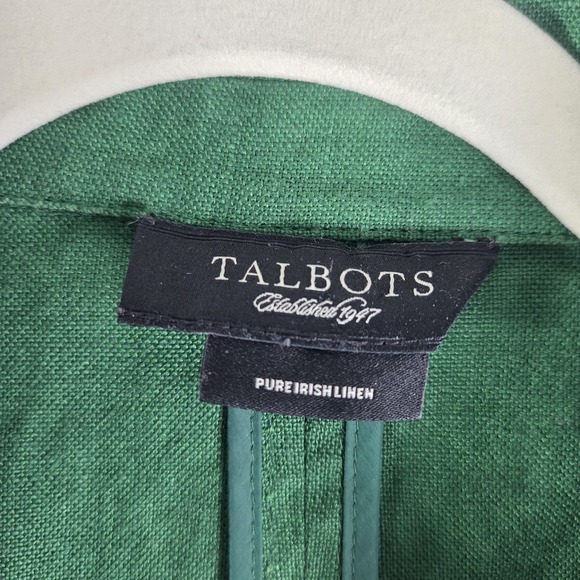 Talbots 100% Irish Linen Open Front Blazer Jacket Women Large Green Light - Picture 2 of 12